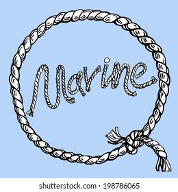 Word "Marine" in the circle rope frame on blue background