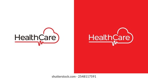 Logotipo de Word Mark o Letter Healthcare con forma de amor Abstractas y gráfico de íconos de pulso. Plantilla de diseño de logotipo médico.