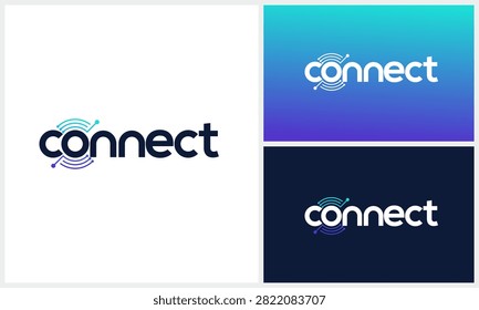Word mark lettering of connect with data digital technology logo design