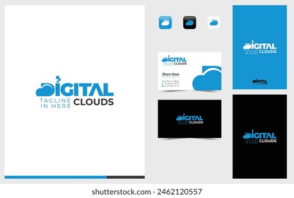 Logotipo de marca de palabra formado símbolo de nube en la letra d con color azul