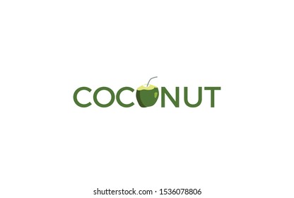 Word mark logo formed coconut icon in letter O