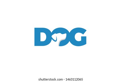 Word mark logo formed dog head in letter O with blue color