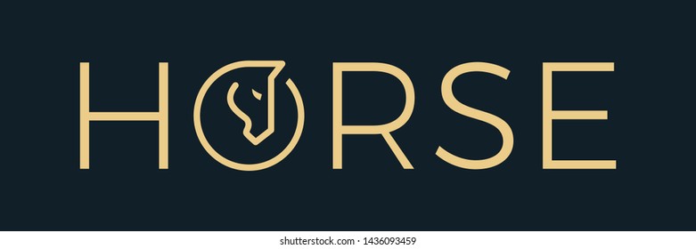 Word mark logo formed horse symbol in letter o with simple and modern shape in gold color