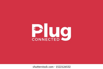 Word mark logo formed negative space of electric plugs