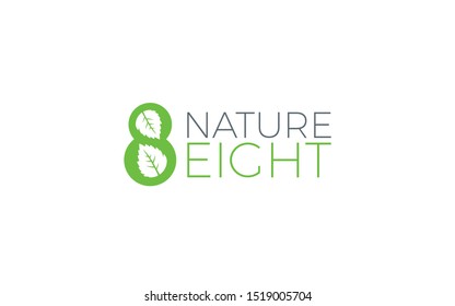 Word mark logo formed number 8 with negative space of mint leaf in green color