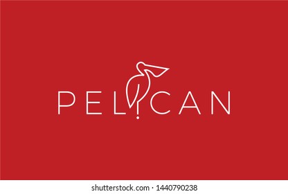 Word mark logo formed pelican bird symbol in red background