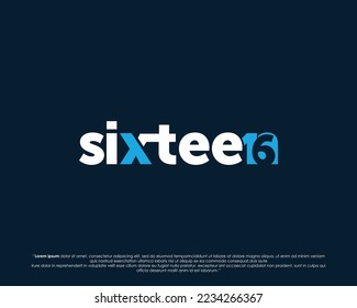 Word mark logo forms negative space of number sixteen