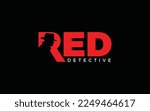 Word mark logo icon formed negative space of detective in letter r with red color	