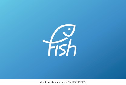 Word mark logo icon formed fish symbol in letter f in blue background