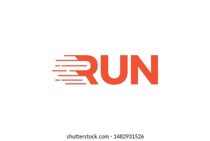 Word mark logo icon formed run fast symbol in letter r with orange color