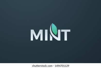 Word mark logo icon formed mint leaves in letter N