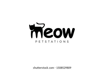 Word mark logo icon formed cat symbol in letter M