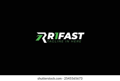 Word mark logo icon formed number 1 symbol in letter r with green color