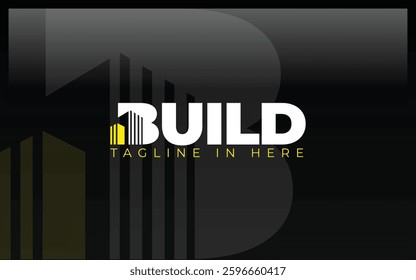 Word mark logo icon formed building symbol in letter b with yellow color