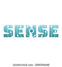 Logo de marca de Word del concepto de diseño del logotipo de la tecnología de sentido. logotipo de estilo de marca de Word con icono de búsqueda de sentido y radar