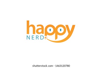 Word mark sign logo forms a smiling face at the word happy