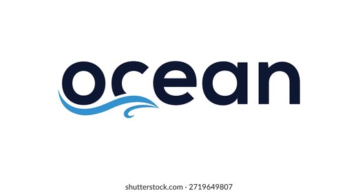 Texto de la marca de la palabra diseño del logotipo del océano, concepto gráfico del icono del surf del mar de la onda