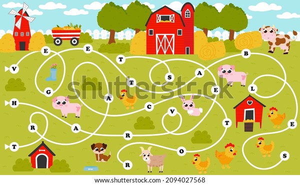 Word Maze Game Kids Farming Themed Stock Vector (Royalty Free ...