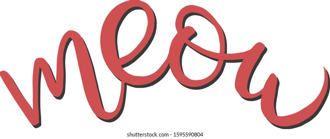 word meow in red letters with shadow in modern lettering style, handwritten, can be used as logo, sticker, cat quotes illustration vector