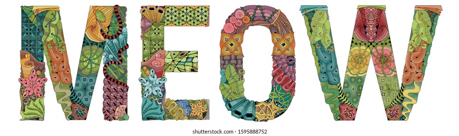 Word MEOW. Vector zentangle object for decoration