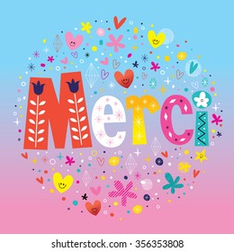 Word Merci Thanks in French typography lettering decorative text card