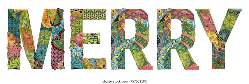 Word MERRY. Vector decorative zentangle object