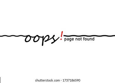 Word, message oops. Disconnect and page not found. Thin line with wire break.  Minimal badge fail and error. Vector illustration on white background.
