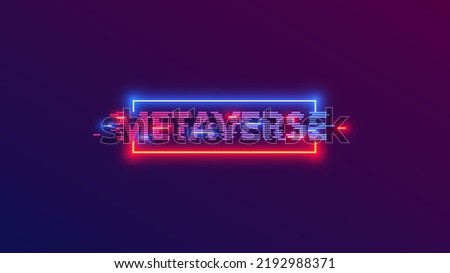 Word metaverse consisted neon lines in retro tech style. Vr and AR technology poster. Virtual and augmented reality digital entertainment concept. Neon light metaverse letters on dark background. 