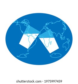 Word milk day. International milk day. Two cups of milk on a blue contour map of the world.
