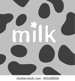 
The word milk is stylized on a cow seamless background. Vector logo illustration 