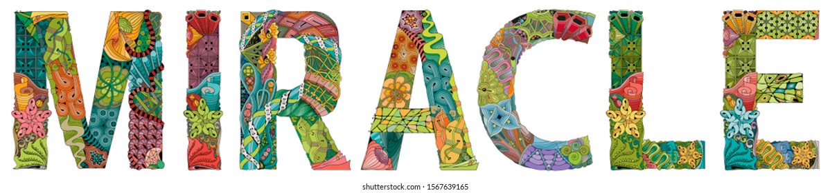 Word Miracle. Vector zentangle object for decoration