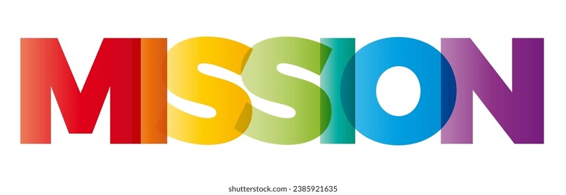 La palabra Misión. Cartel vectorial con el arcoiris de color.