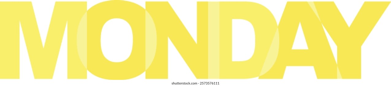 word MONDAY yellow color diferrent shade and tint, isolated on white background.