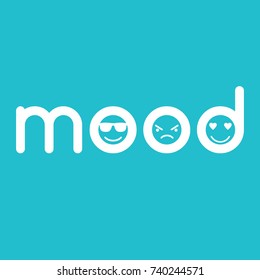 word mood typographics concept. written mood word with faces  on blue background
