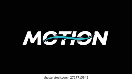 The word MOTION is presented in bold white lettering against a stark black background, with a striking turquoise wave flowing through the letters,