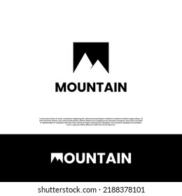 word mountain with mountain icon as letter M. logo silhouette monochrome design