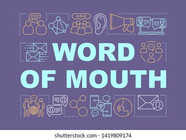 Word of mouth word concepts banner. Influencer, viral marketing tools. Customer attraction strategy. Presentation, website. Isolated lettering typography, linear icons. Vector outline illustration