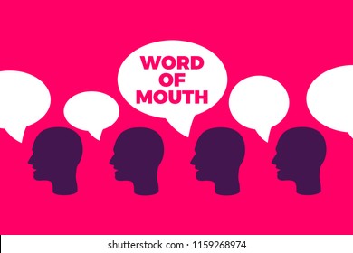 Word of mouth - organic spread of information through social talking and speaking by people in the society. Vector illustration of oral promotion and reference