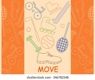 Word "Move" and objects from different sports