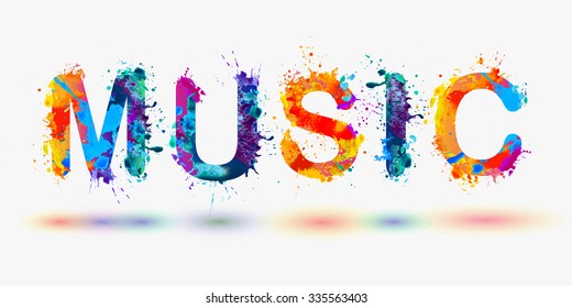 Word "music". Rainbow splash paint