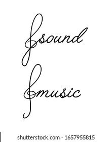 word music and sound hand writing with music key on the black background, vector