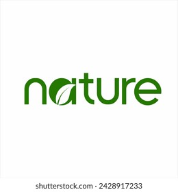 The word "Nature" design is simple and clean with an illustration of leaves on the letter A.