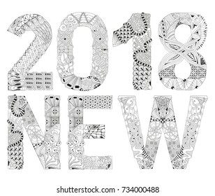 Word NEW 2018 for coloring. Vector decorative zentangle object
