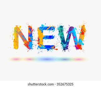 Word NEW. Rainbow splash paint sign