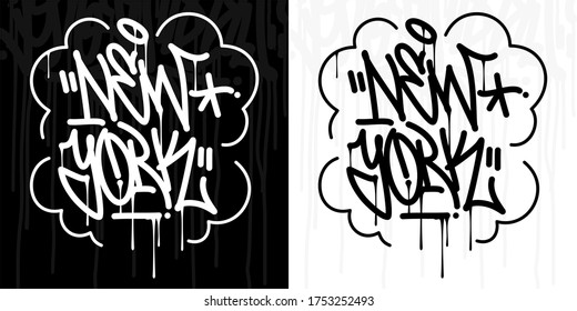 Abstrakter Hip-Hop-Handgeschriebener Graffiti-Stil-Vektorgrafik in Word New York