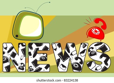 the word "news" - letters on a retro background