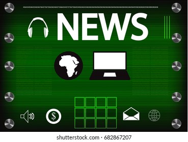 word "news"on a green background. 2d illustration