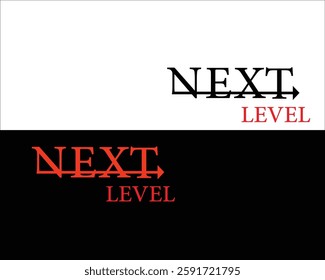 The word next level on a white and black background