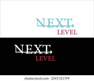 The word next level on a white and black background