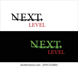 The word next level on a white and black background